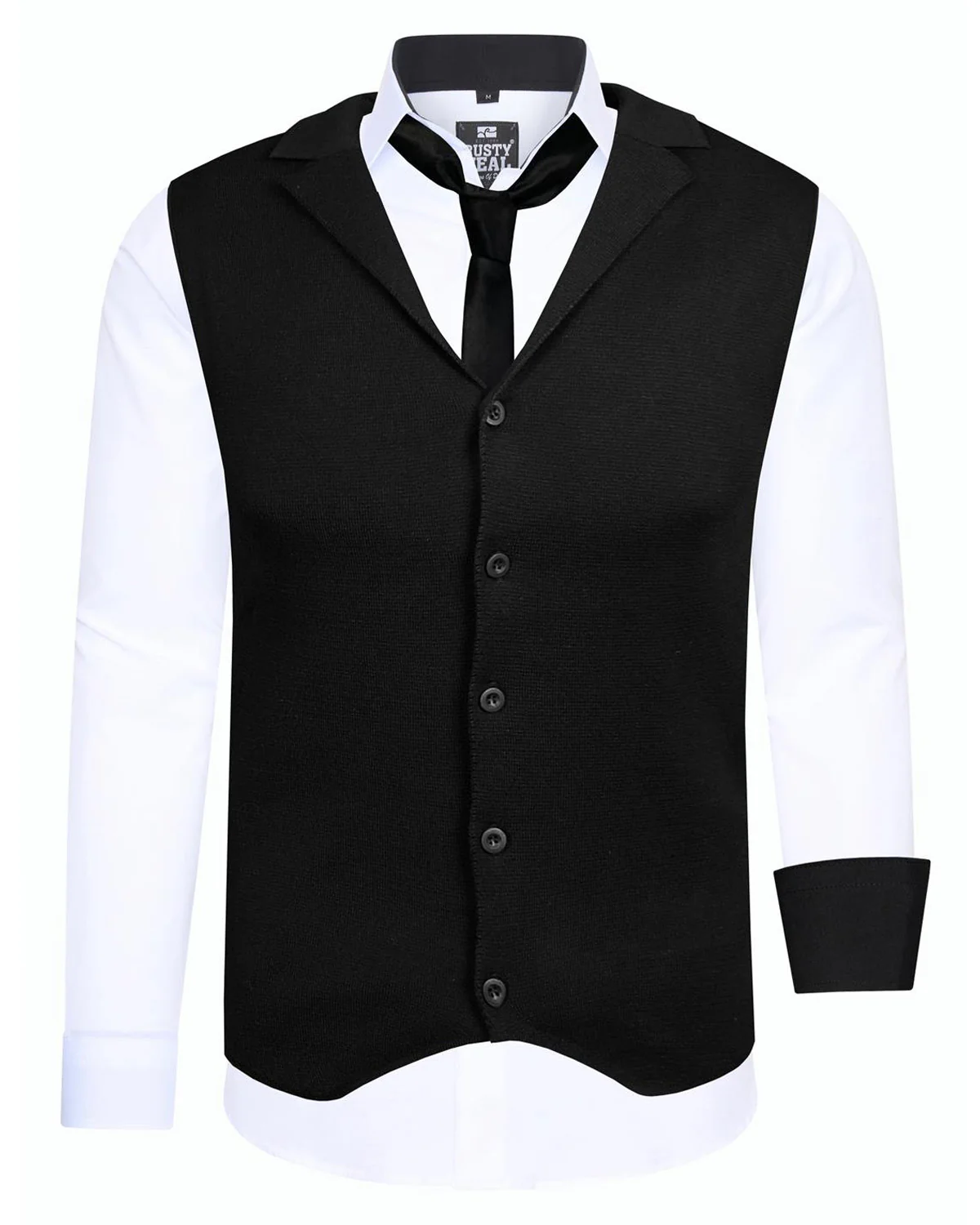 Beales kauluspaita + Aaron liivi + Solmio - Valkoinen/Musta
