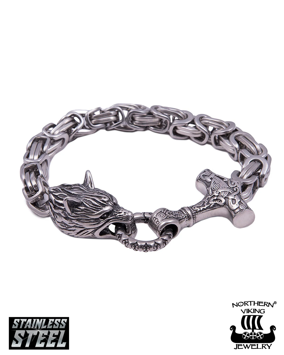 Byzantine Thor's Hammer Wolf Head rannekoru - Teräs