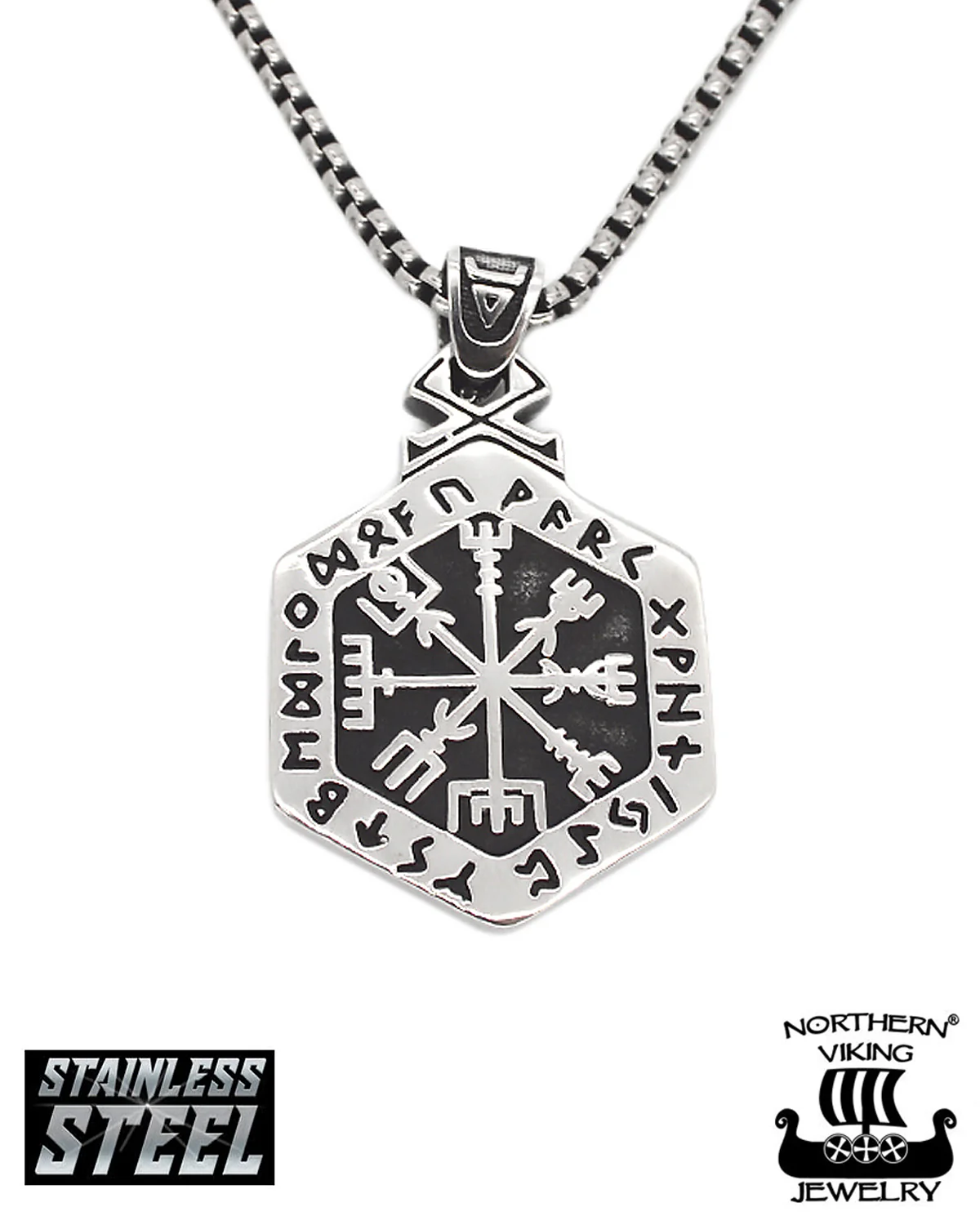 Hexagonal Vegvisir kaulakoru - Teräs