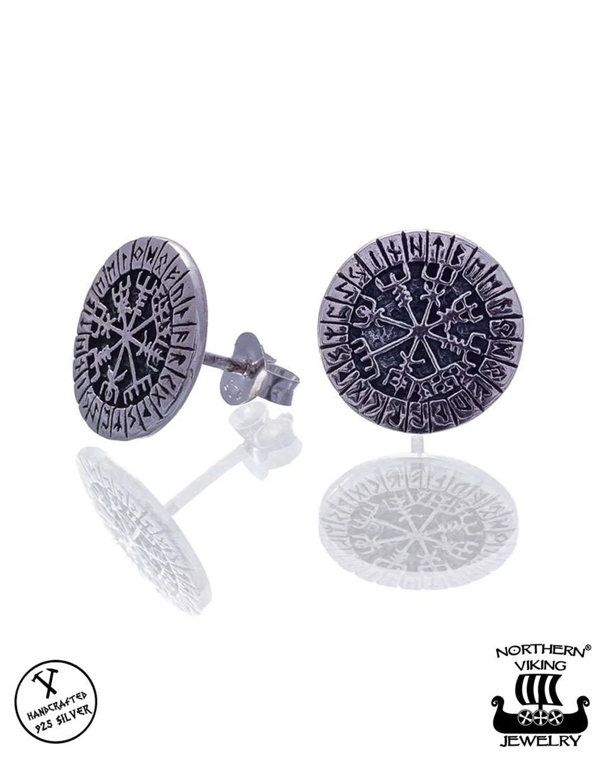 Riimu Vegvisir nappikorvakorut - Hopea