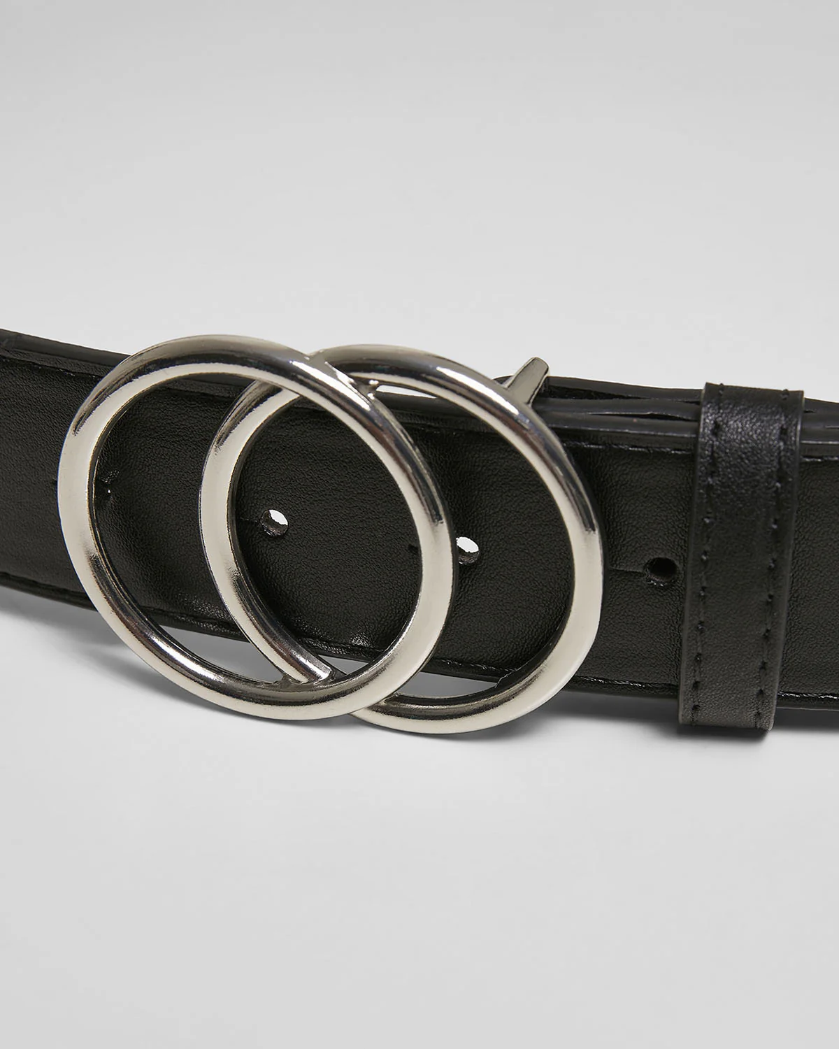 Ring buckle keinonahkavyö - Musta/Hopea - Image 3