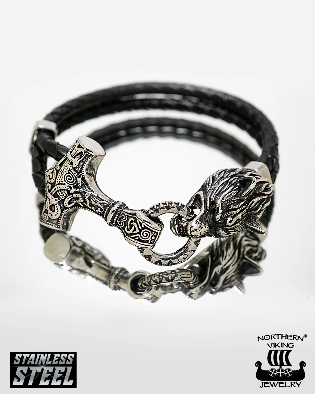 Thor's Hammer Wolf Rannekoru - Teräs/Nahka