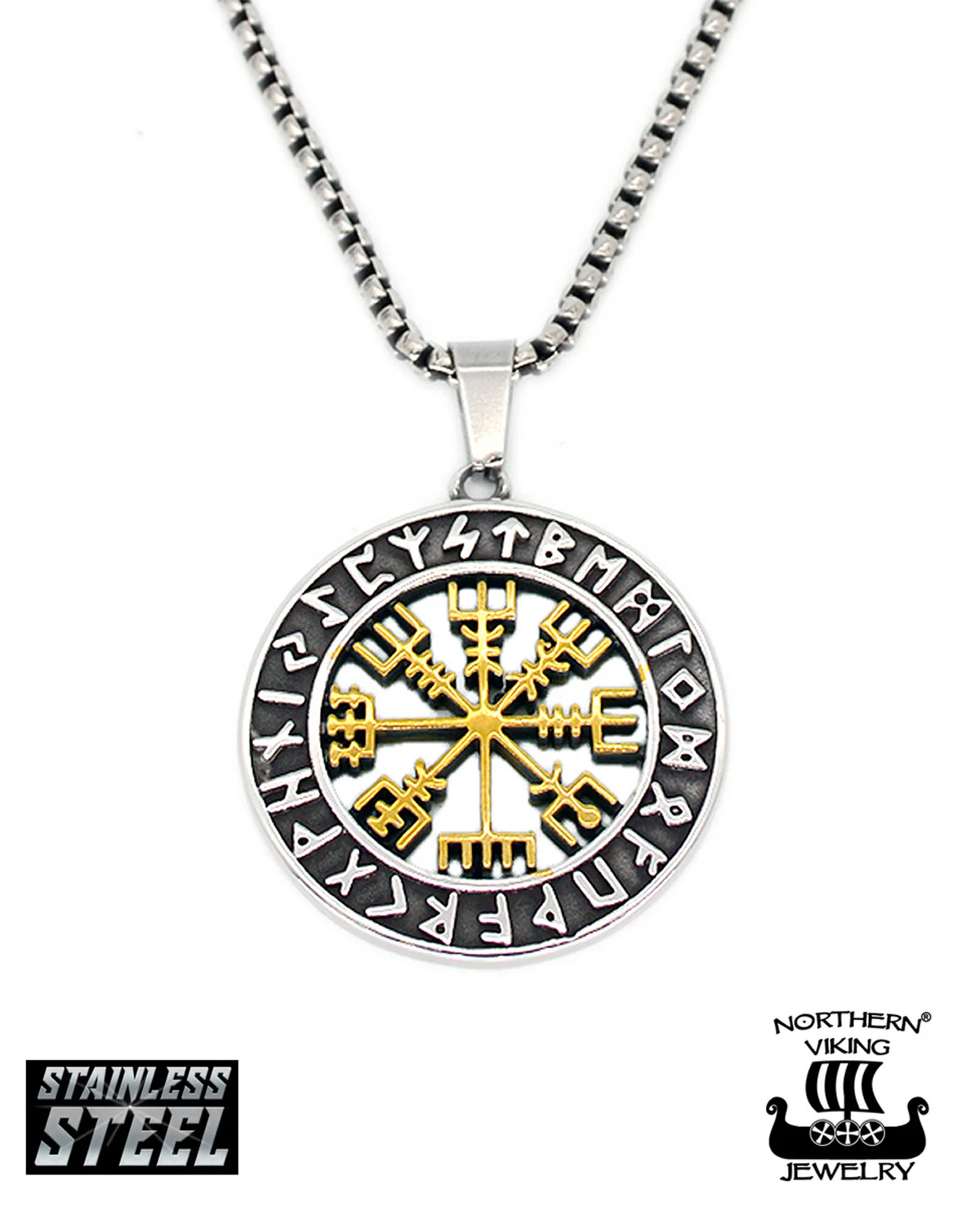 Vegvisir kaulakoru - Teräs/Kulta
