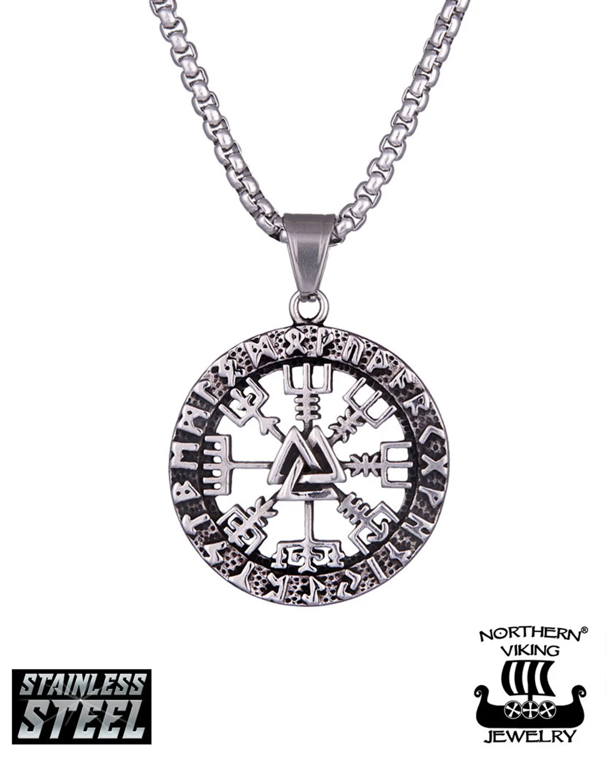 Vegvisir Valknut kaulakoru - Teräs